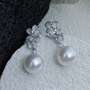 South Sea White Pearl Diamond Earrings 13.8mm 18K White Gold - Jiaxyk